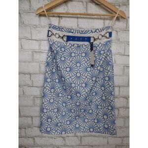 $119 Antonio Melani Blue Embroidered White Bertie Pencil Skirt 0 NEW
